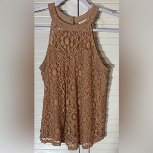 Anthropologie Monteau Los Angeles Lace Halter Tank Top, Size S, Blush, Lined
